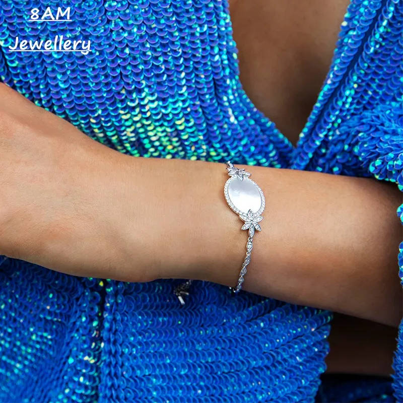 Марокканский Стиль Серебряный белый мать оболочки цветок браслет женский