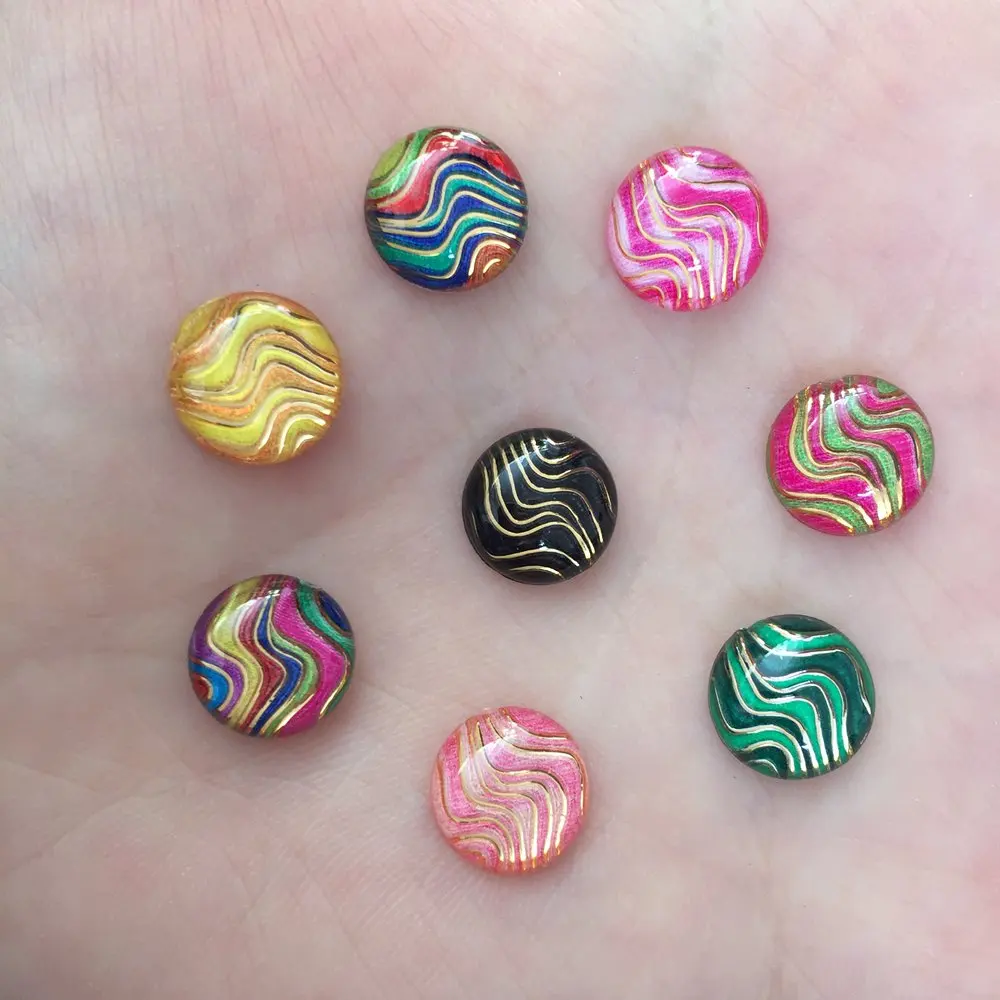 

400pcs Resin 10mm Round Colourful Wave pattern flatback rhinestone Ornaments DIY Wedding appliques craft SW57