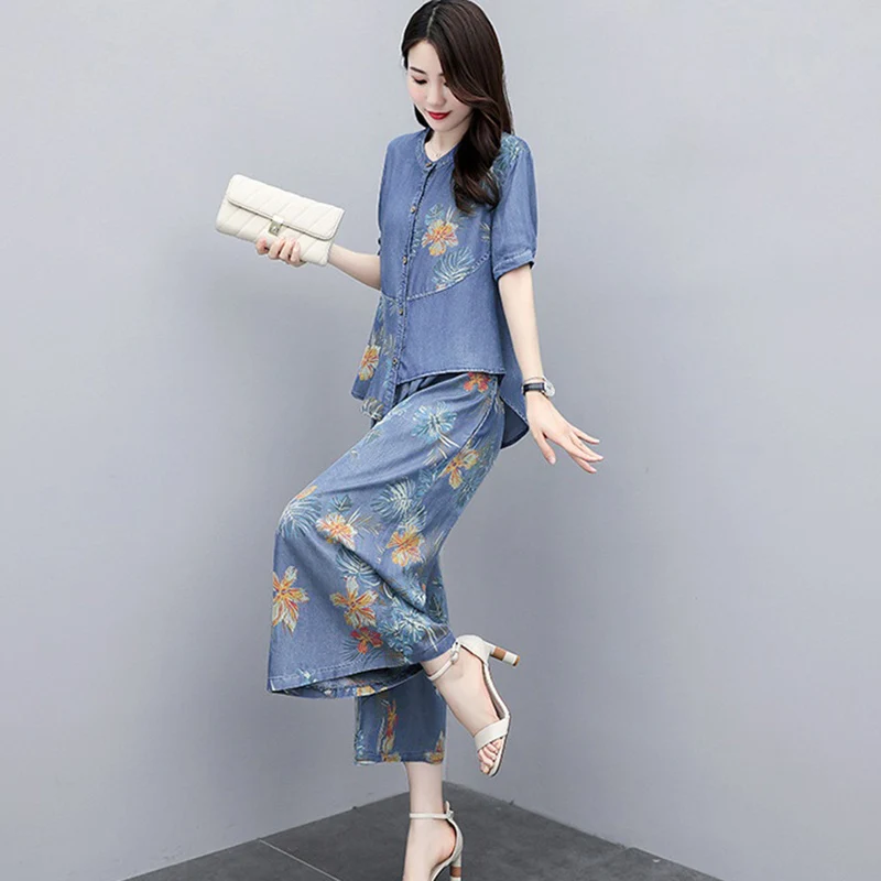 Костюм женский с принтом Tencel модный ковбойский комплект повседневный топ и