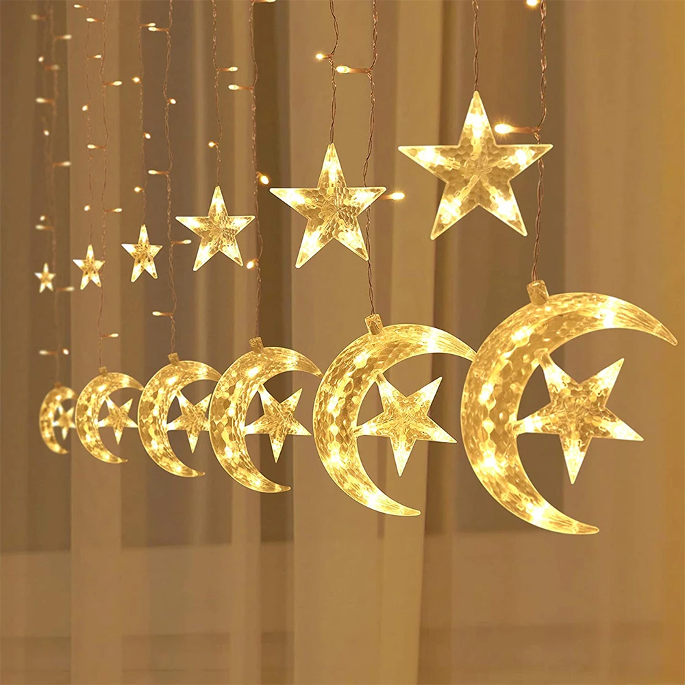 

LED Moon Star LED Curtain Lights Christmas Fairy Garlands For Bar Home Wedding Party Garden Window Festival Party New Year Decor