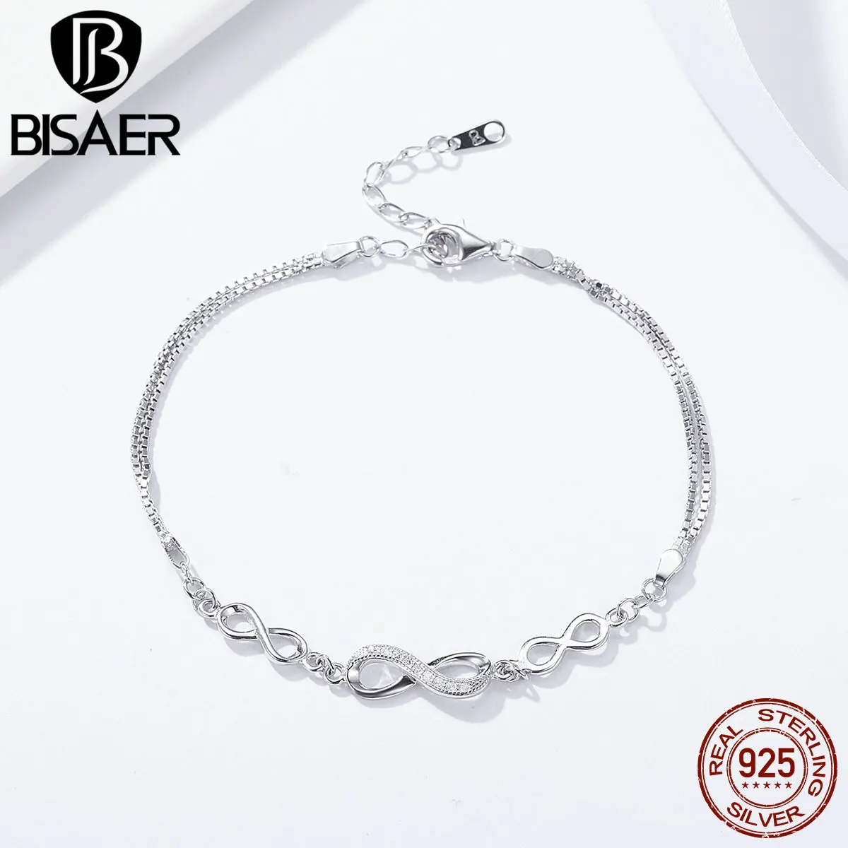 Браслет женский из серебра 925 пробы с бесконечностью и сердцем бесконечности |