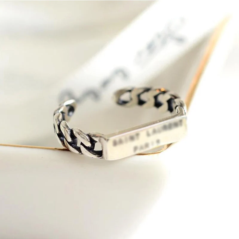 

Vintage Real 925 Sterling Silver Punk Letter Adjustable Rings Design Finger Rings for Women Men Party Charm Fine Jewelry Gifts
