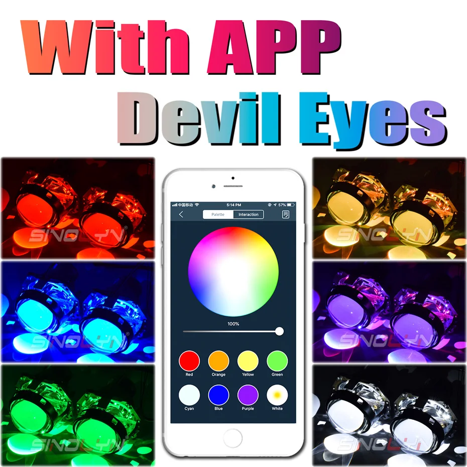 

Биксеноновые прожекторные линзы Sinolyn 3 дюйма Hella H7 D2S D2H RGB Devil, автомобильные линзы, фары, автомобильные лампы, аксессуары для тюнинга