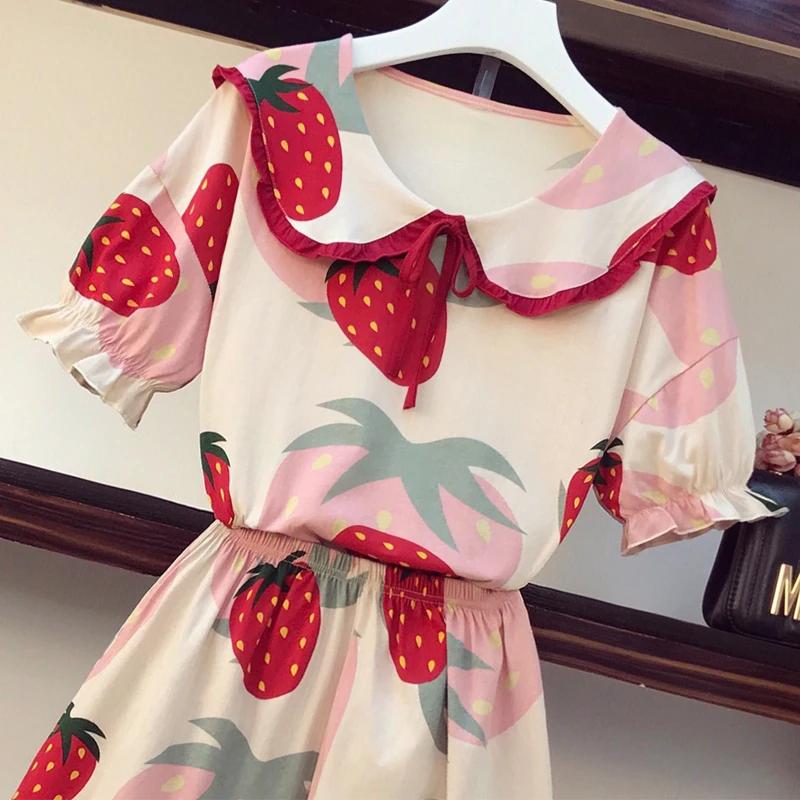 Летняя Новинка 2020 Хлопковая пижама с принтом в виде фруктов Милая футболка