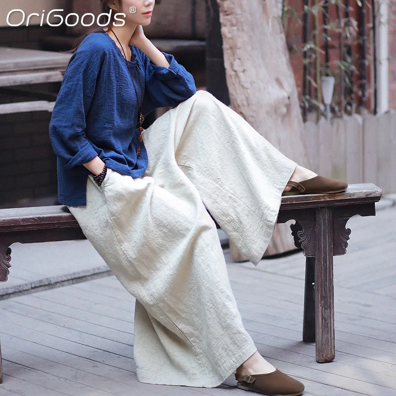 Оригинальные широкие брюки большого размера d для женщин льняные с широкими