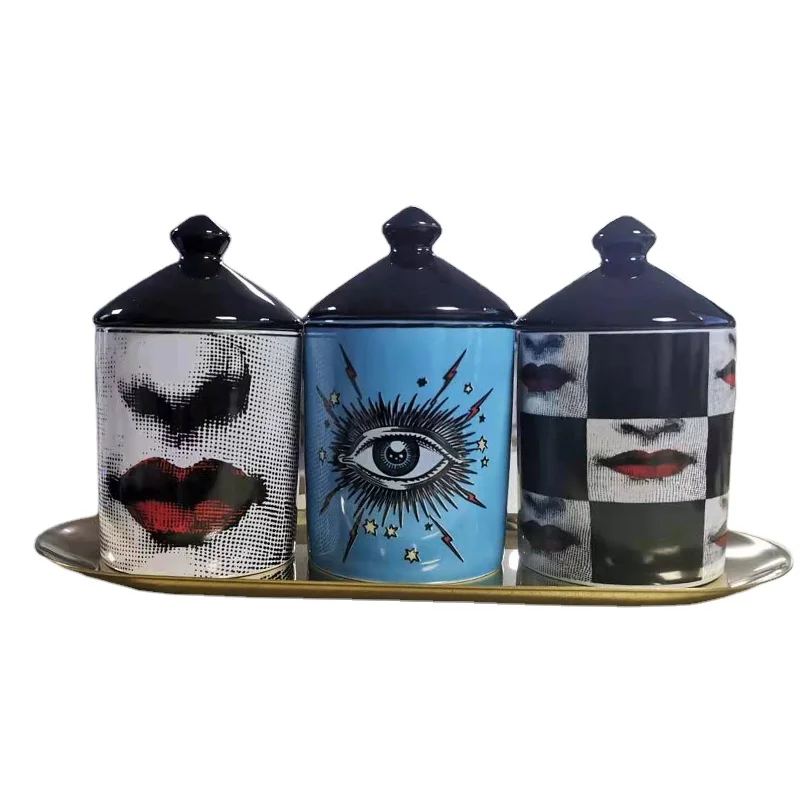 

Black Lid Starry Eye Candle Holder Diy Handmade Candles Jar Lady Face Storage Bin Box Ceramic Craft Home Decor Jewelry Container