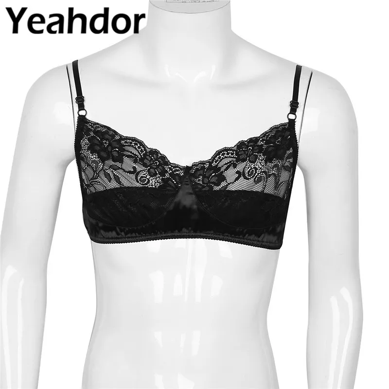 Sissy Мужское нижнее белье цветочный кружевной атласный без косточек регулируемые