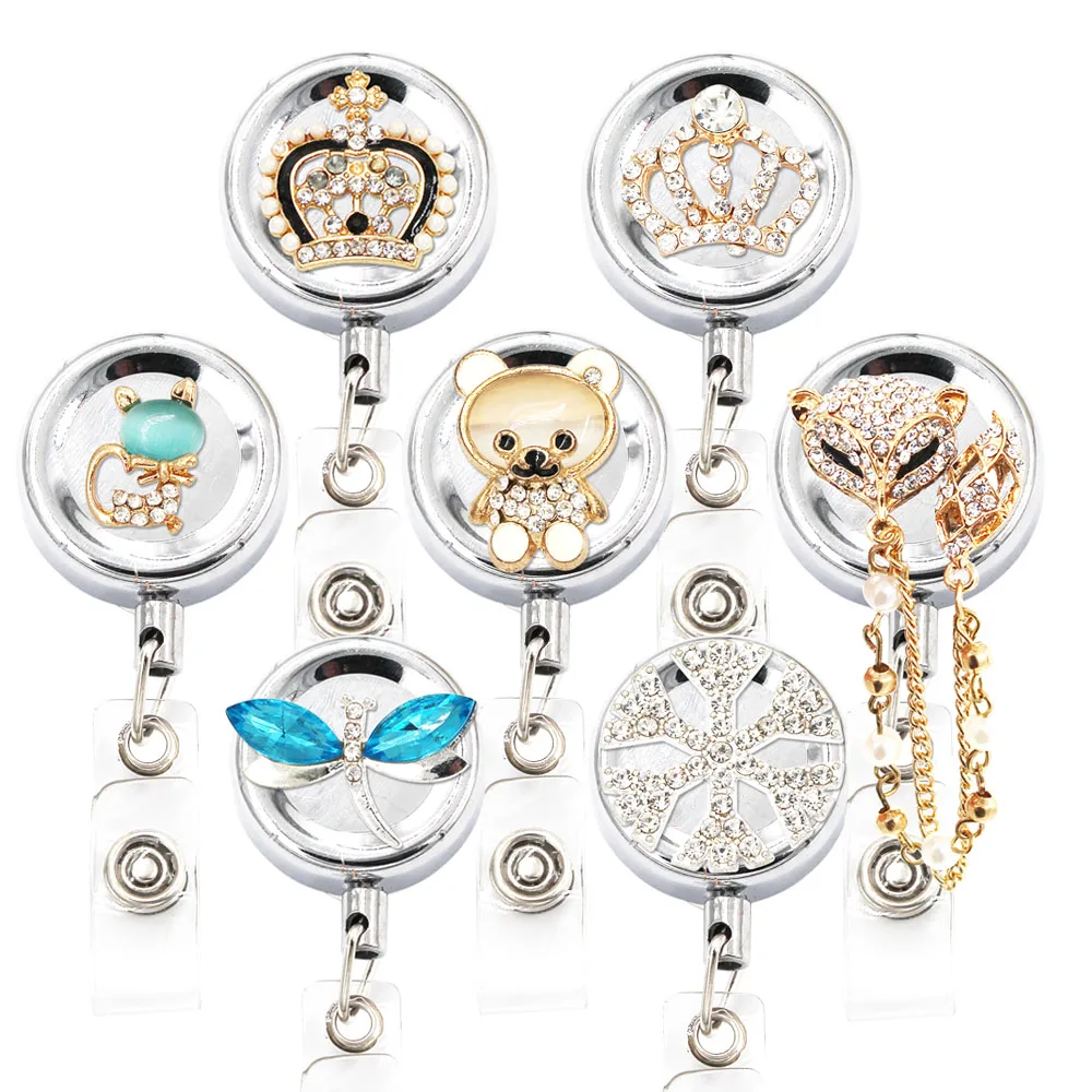 Idclip Bling Fox Animal Badge Reel ID Retractable Holder Belt Clips Metal Heavy Duty Steel Wire Cord | Канцтовары для офиса и