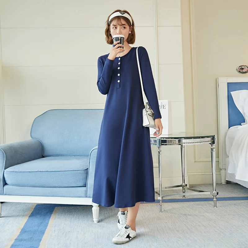 Платье для беременных женщин Сезон весна-осень Модное Длинное из чистого хлопка