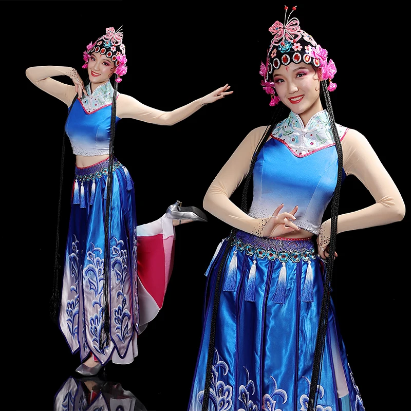 

Женский костюм для танцев Dai, платье для китайских народных танцев с принтом древней принцессы, Женский костюм без рукавов для классическог...