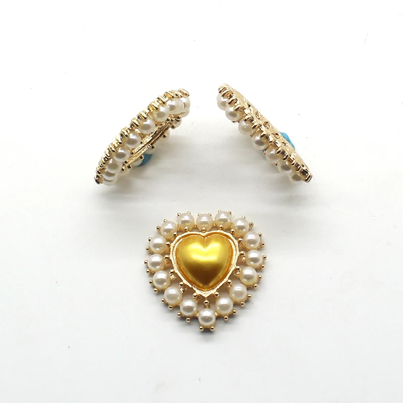 

28MM 5Pcs/Set Peach Heart Alloy Pearl Fittings Snaps, Used For Wedding DIY HandMade Jewelry Accessories Craft Sewing Make