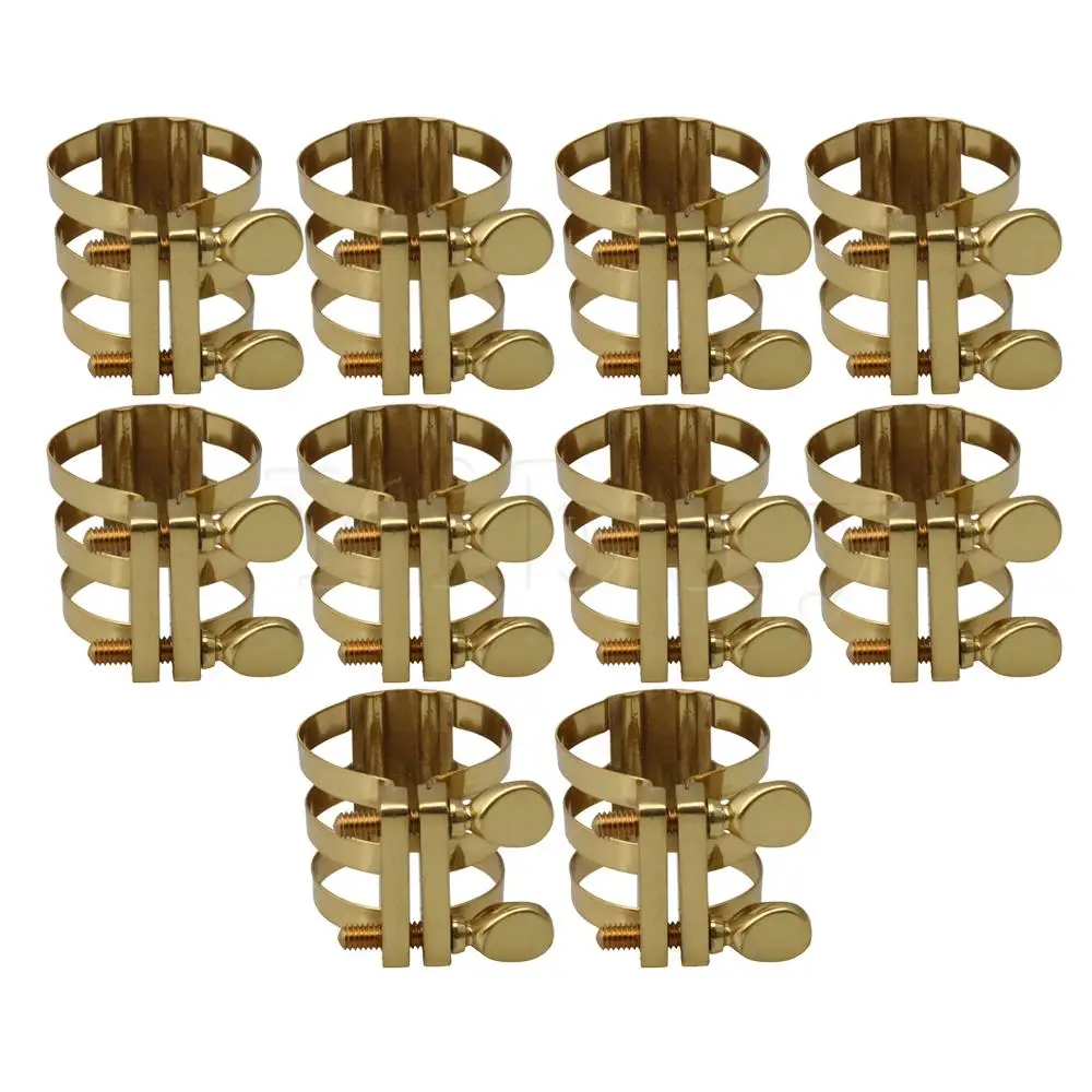 10 pcs Yibuy Brass Adjustable Alto Eb Saxophone Ligature Clip for Mouthpieces Golden - Цвет: 10 pcs