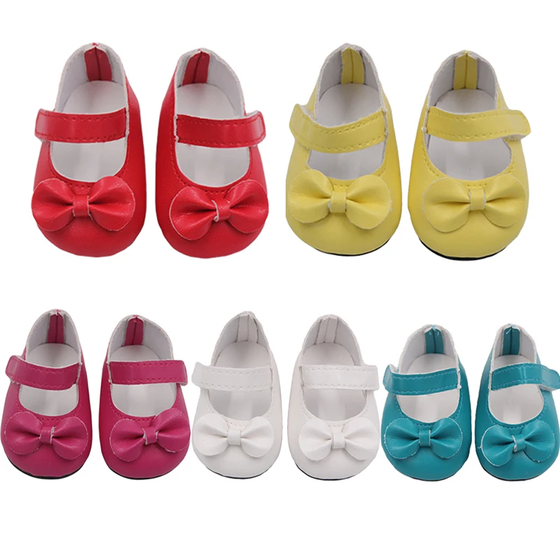 

Hot Beautiful Bow Leather Doll Shoes 7 cm For 18 Inch Doll 43 CM Born Baby Doll,Toys For Girls,Our Generation Doll Accessories