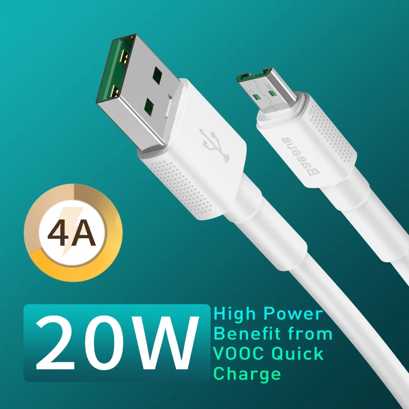 Baseus 4A Micro USB кабель VOOC флэш-зарядка для OPPO совместимый 2A Быстрая Зарядка Кабель Microusb для Xiaomi Redmi samsung шнур 2 м