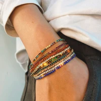 2021 retro bohemian cubic zirconia handmade bracelet womens ethnic style colored rhinestone elastic bracelet jewelry gift