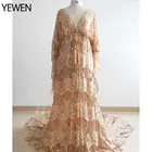 Блестящее вечернее платье цвета шампанского с золотыми блестками, длинное платье с разрезом спереди для официальной вечеринки, необычная фотография, фотография, платье YEWEN