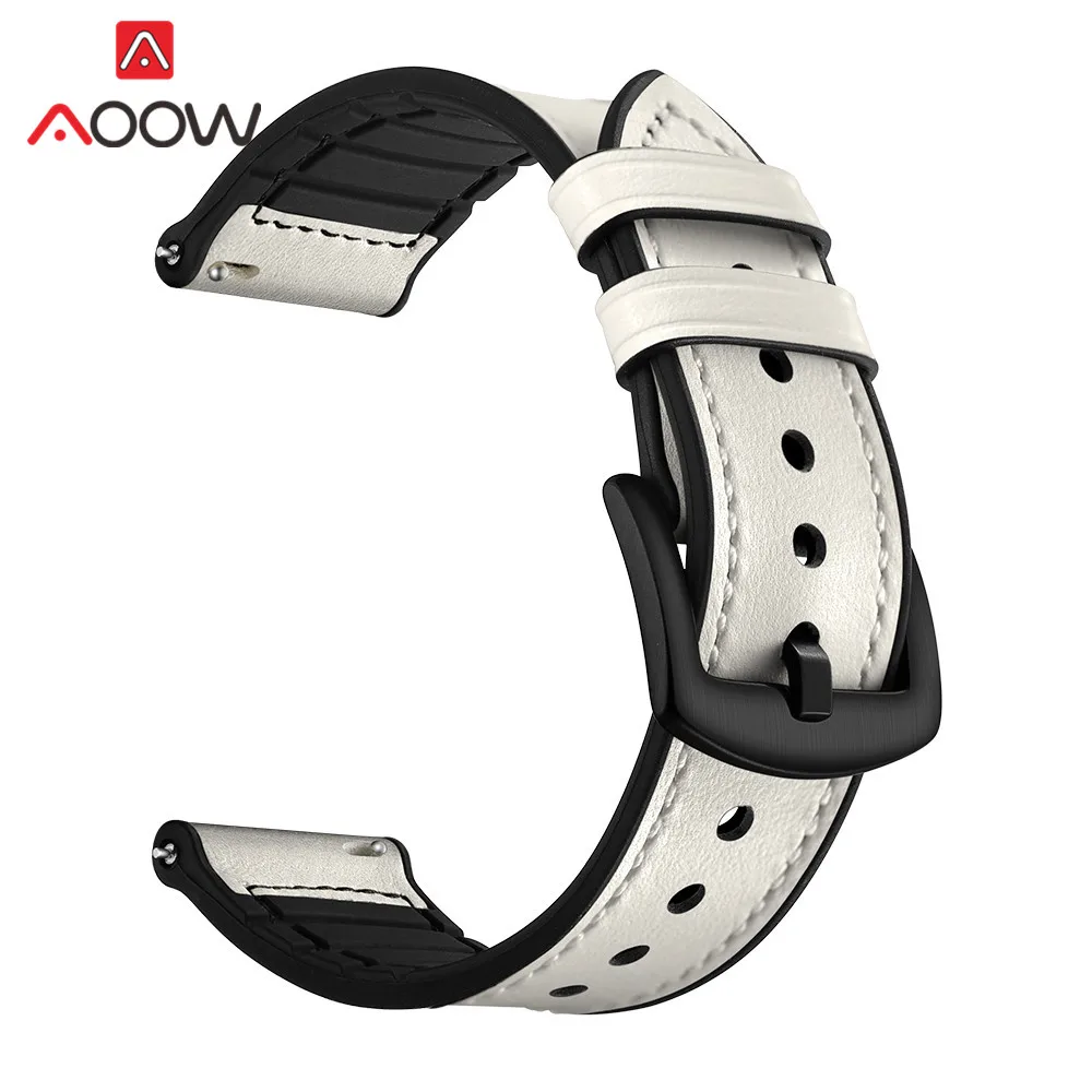 White Ремешок из натуральной кожи для huawei Watch GT 46 мм Honor Magic Watch ремешок браслет камуфляжная черная Пряжка для samsung gear S3 - Цвет ремешка: White