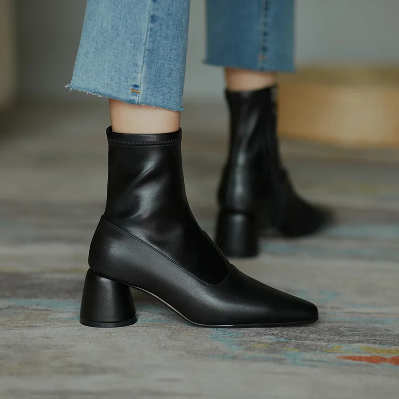 

Shoes White Ankle Boots Boots-Women Winter Footwear Zipper Low High Heel Med Rubber 2022 Ladies Pointy Autumn Pointed Toe Solid