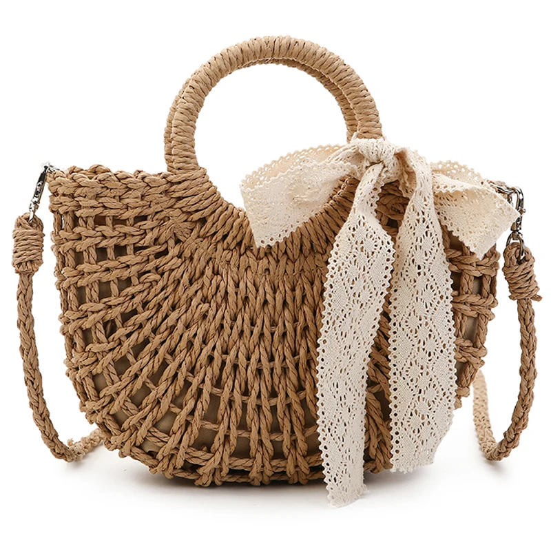 

2021 Trend Summer Woven Bag Women Round Beach Shoulder Bag Straw Bag CrossBody Bag Female Handbag Women Tote Bag