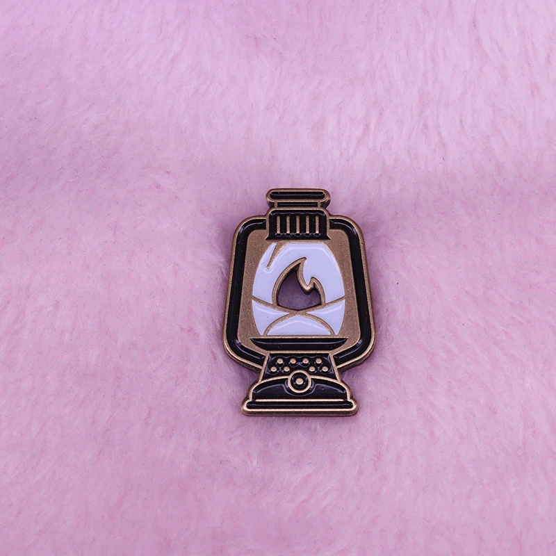 

Oil lamp pin camping flame badge retro art gift for traveller adventurer