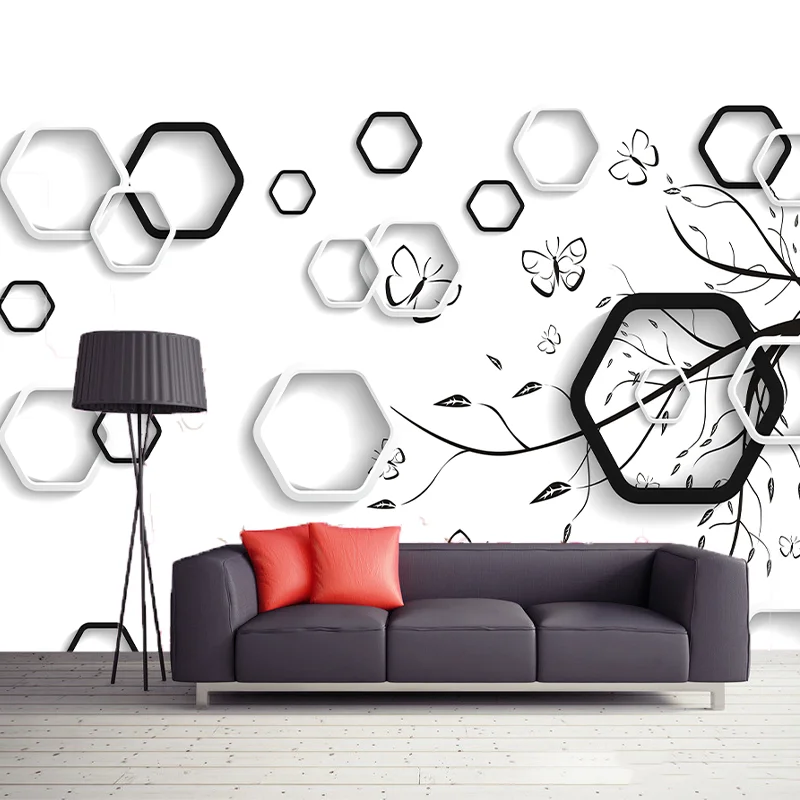 

3D Custom Beautiful Photo Wallpaper White&Black Decoration Geometryl Natural Landscape Wall Mural Living Room Sofa TV Background