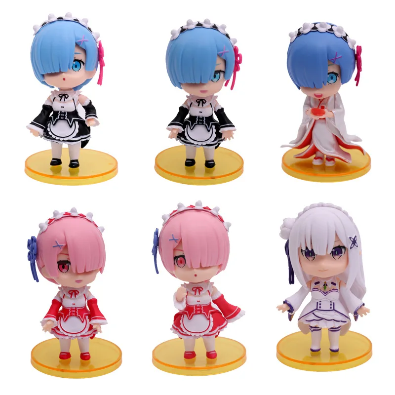 6 Per Group Re: Life In A Different World From Zero Ram Q Version Rem Kimono And Maid Outfit Model Dolls Toy Gift Girl  PVC