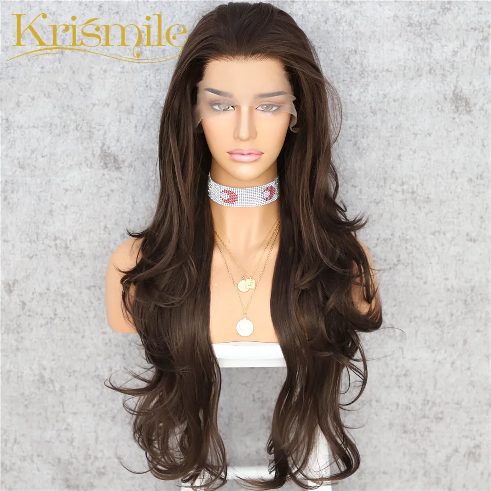 

Long Curly Synthetic Lace Front Wigs Dark Brown Color for Women and Girls Wigs Synthetic Hair Wig Heat Resistant Fiber Daily 26"