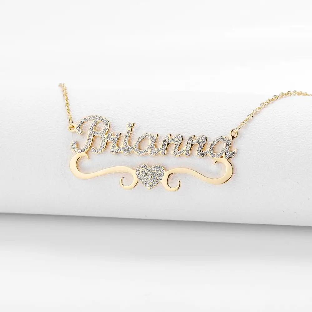

Heart With Personalized Name Necklace and Pendant Jewelry Iced Out Bling Initial Necklace Customized Lady Name Necklace Gift