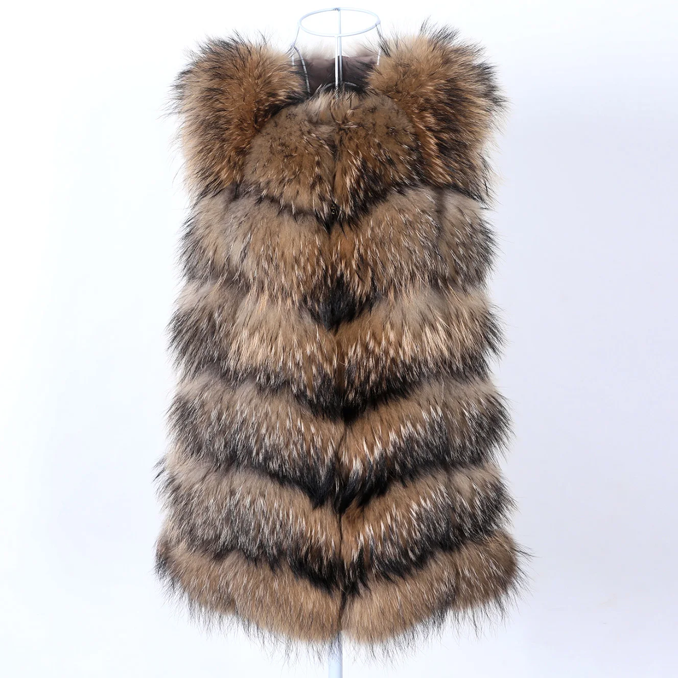 

LIBIELIY Raccoon fur ladies waistcoat fur mid-length winter warm real fur coat Women coat top natural fur coat