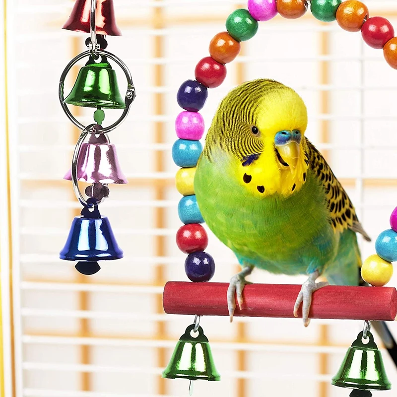 

Reliable and chewable-swinging suspension chewing wooden bead ball bell toy 10-piece parrot bird cage toy