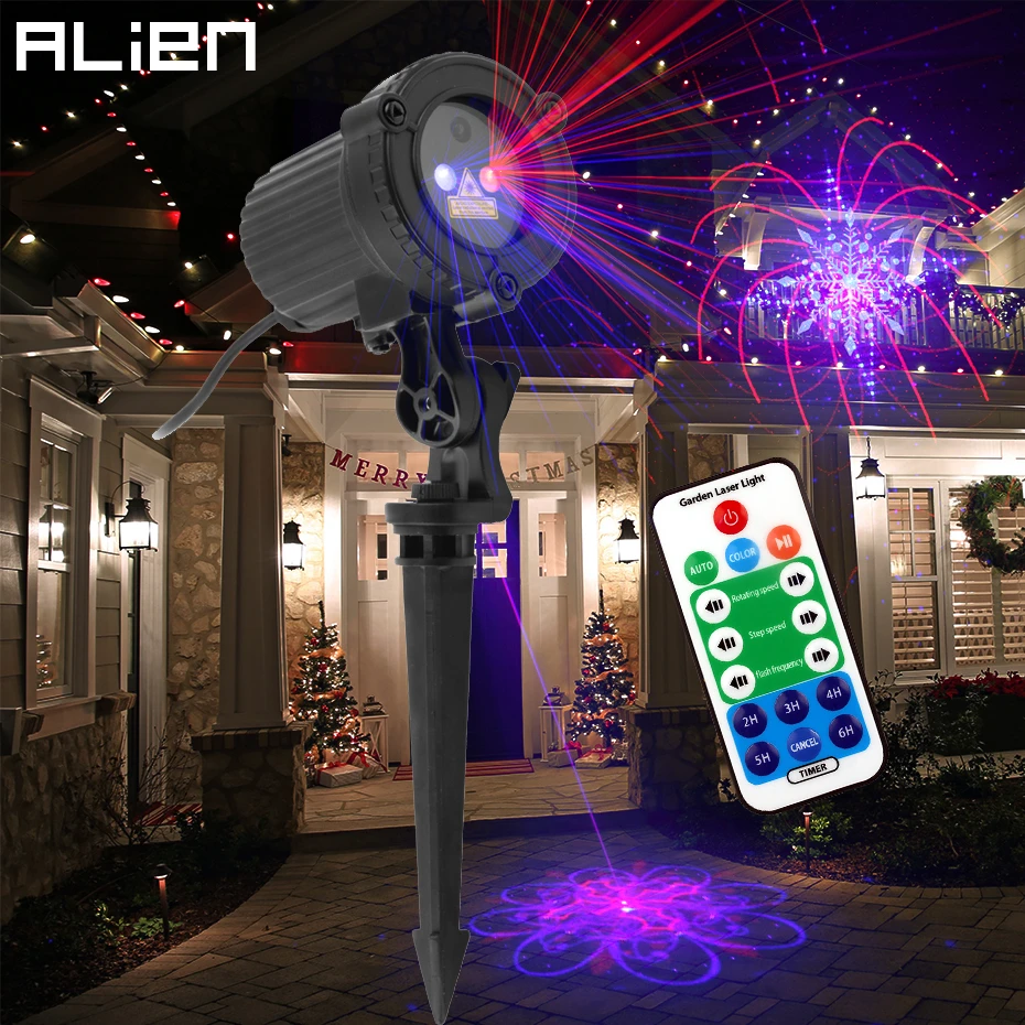 Лазерный проектор ALIEN водонепроницаемый уличный светильник с 32 узорами красного