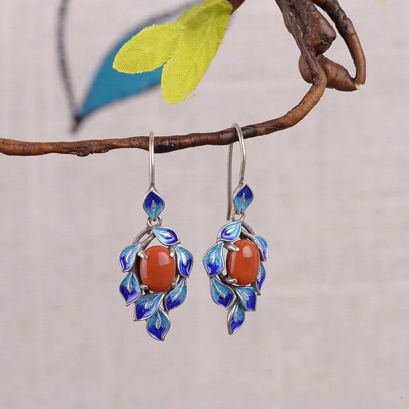 

Женские серьги с яшмой FNJ, из серебра 925 пробы, с перьями и красным агатом