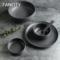 fancity ceramic tableware plate dish set matt dark gray flat plate household steak plate nordic style pasta plate bowls