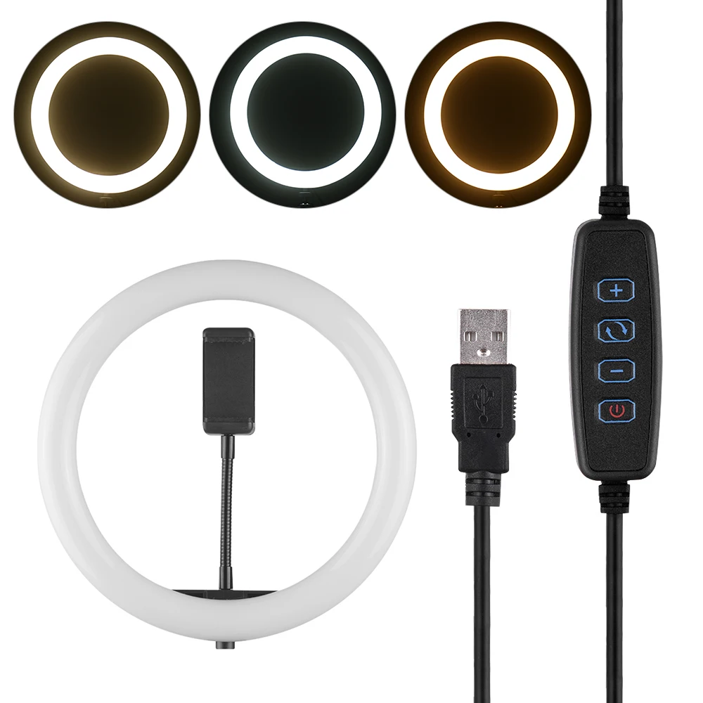 Настольная светодиодная кольцевая лампа 10 дюймов для селфи макияжа видеозаписи 3