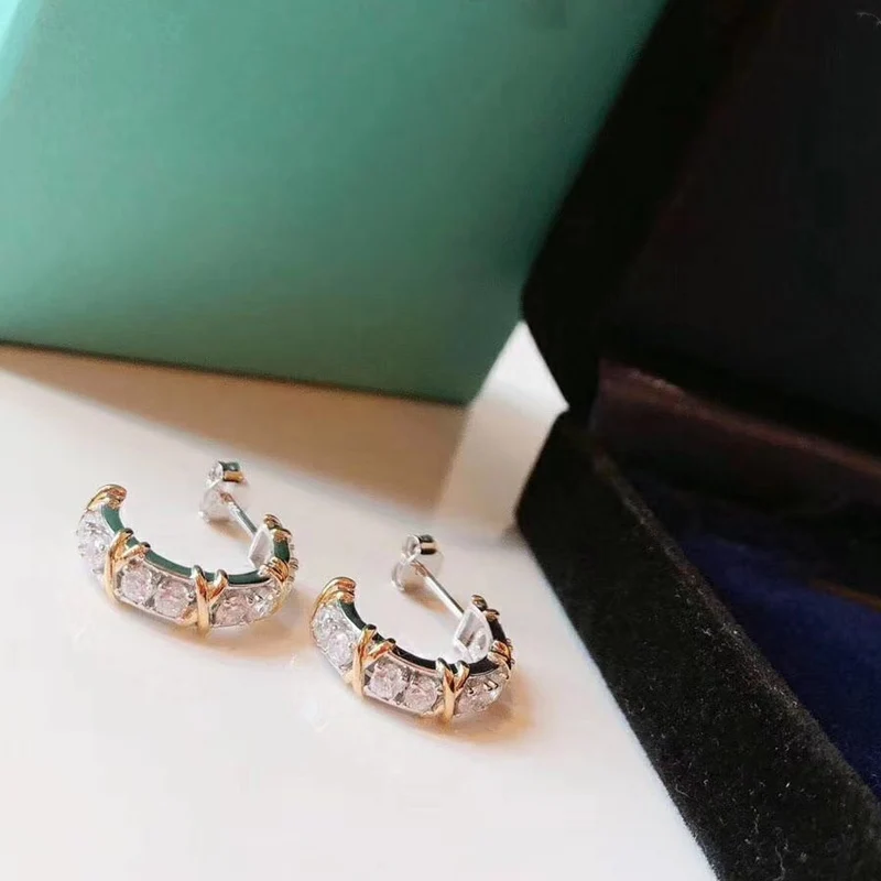 

Hot Sell 1:1 S925 Sterling Silver Sixteen Zircon Cross Earrings, Ladies Original Model Logo Classic Fashion Jewelry Gift