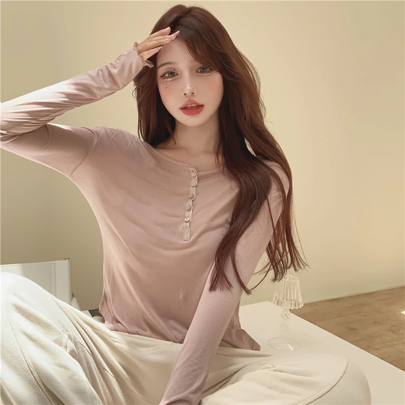 

han Camisole women's inner wear short sexy bottoming tight-fitting outer wear solid color sports top long sleeves