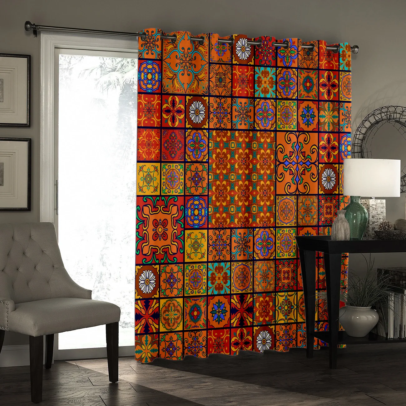 Ретро этнические квадратные узорные комнатные шторы большие оконные жалюзи для