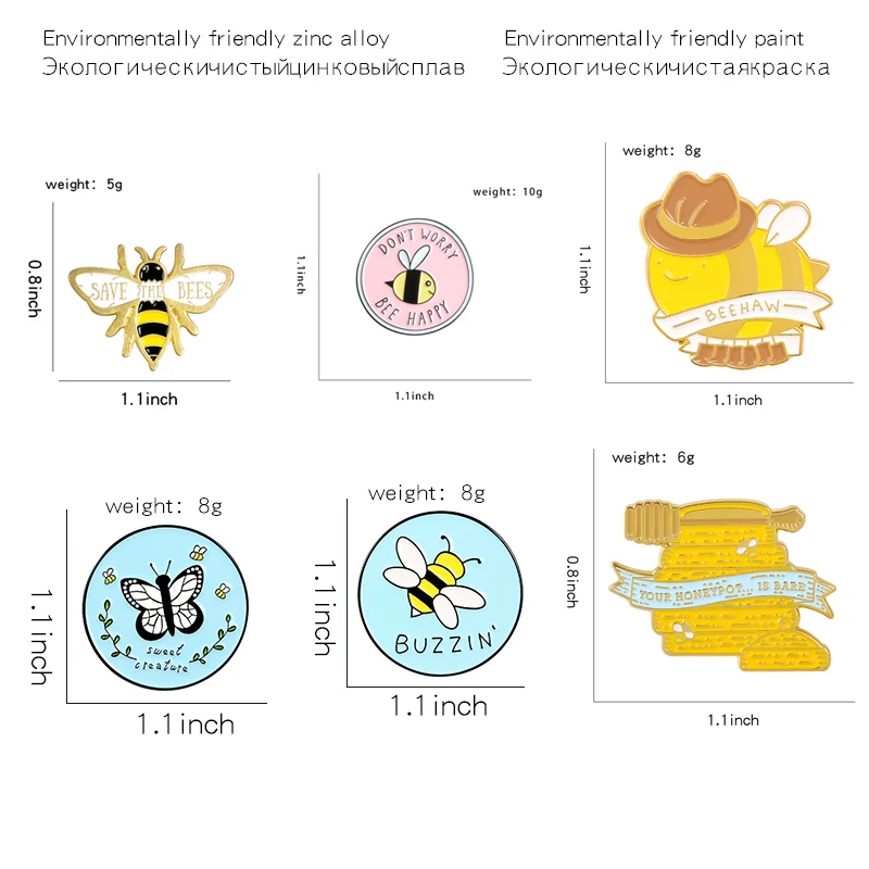 Эмалированные металлические булавки в виде насекомых пчелы бабочки меда горшка |