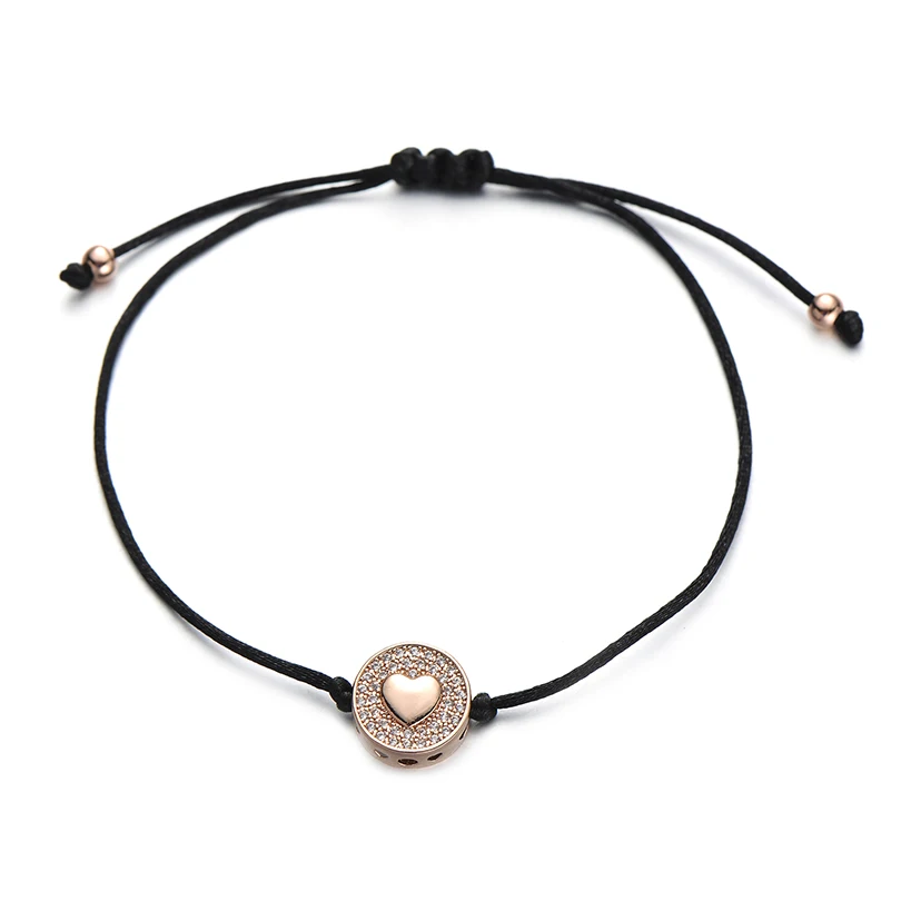 heart rose gold Pipitree Фианит, циркон, Кристалл Круглый браслет в форме сердца глаз бабочка цветок Шарм красные нитяные браслеты для женщин ювелирный подарок для возлюбленных - Окраска металла: heart rose gold