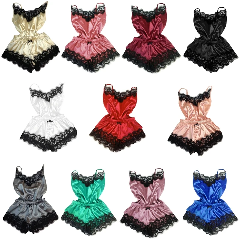 

X3UE 2PC Lingerie Women Sexy Nightdress Nightgown Sleepwear Underwear Set,Women's Lace Trim Underwear Lingerie Straps Bralett