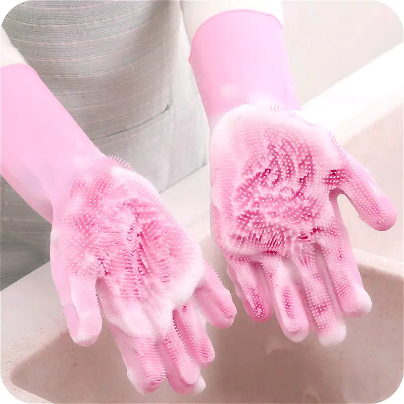 

1/2/3/4 Pair Magic Silicone Dishwashing Scrubber Dish Washing Sponge Rubber Scrub Gloves Kitchen Cleaning