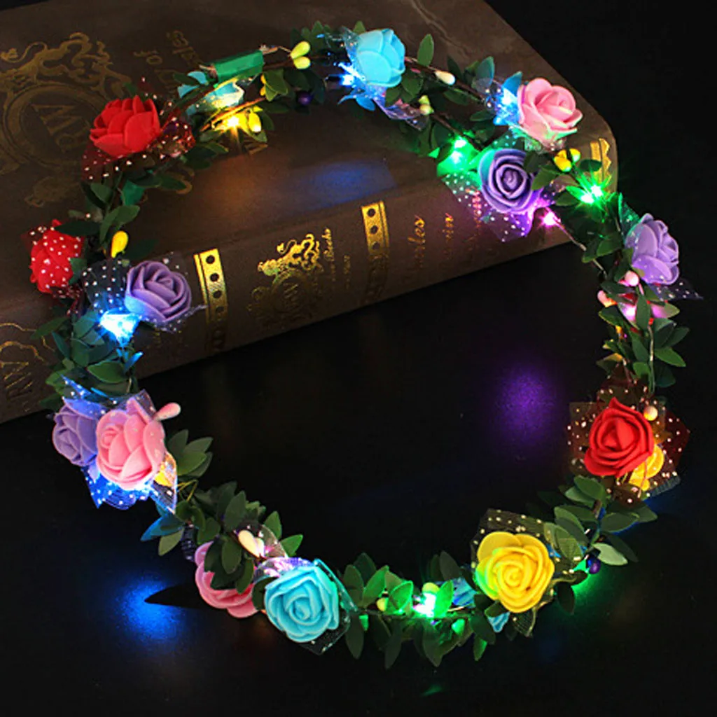 Светодиодная лента для волос с цветами корона венок гирлянда маскарадный ободок