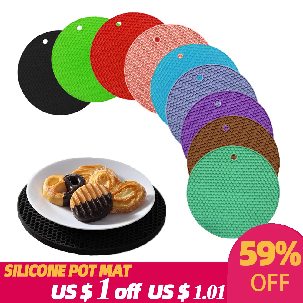 

Silicone Pot Mat Round Heat Resistant Mat Cup Rest Baking Pad Coasters Non-slip Pot Holder Table Placemat Kitchen Accessories