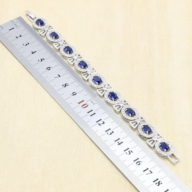 Серебряный набор украшений для женщин темно-синий циркон браслет серьги-кольца