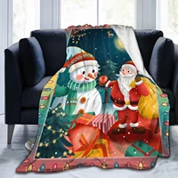 merry christmas santa claus and snowman soft throw blanket for women men kid lightweight fleece blanket