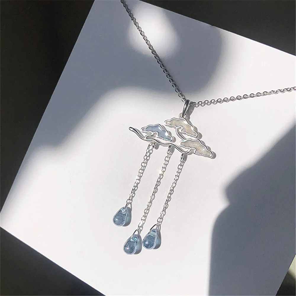 Длинная цепочка на свитер ожерелье с подвеской в виде облака и капли дождя