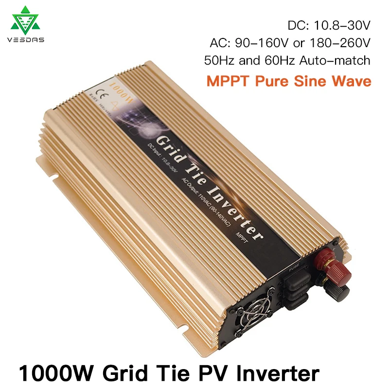 Gold 1000 Вт на сетке Tie инвертор MPPT микро Солнечный преобразователь 10,8-30 В постоянного тока в переменный 80-260 в Чистая синусоида Инвертор для 1000-1200 Вт - Цвет: Gold
