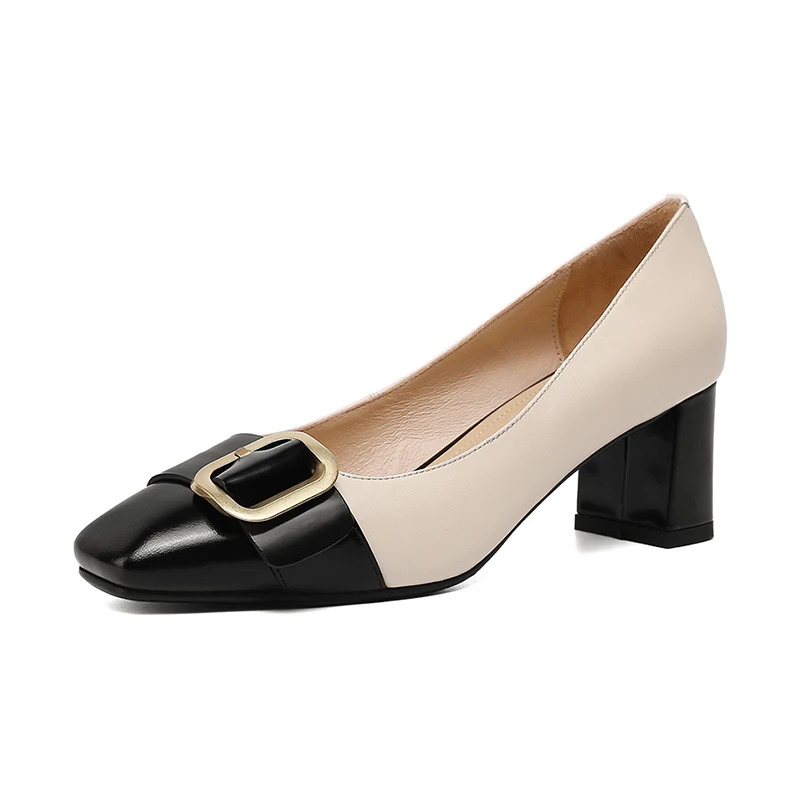 

Size 33-40 2021 Real Leather Mix Color High Heel Square Shoes'S Women Fashion Ladies Pumps Heel Shoes Weeding Footwear
