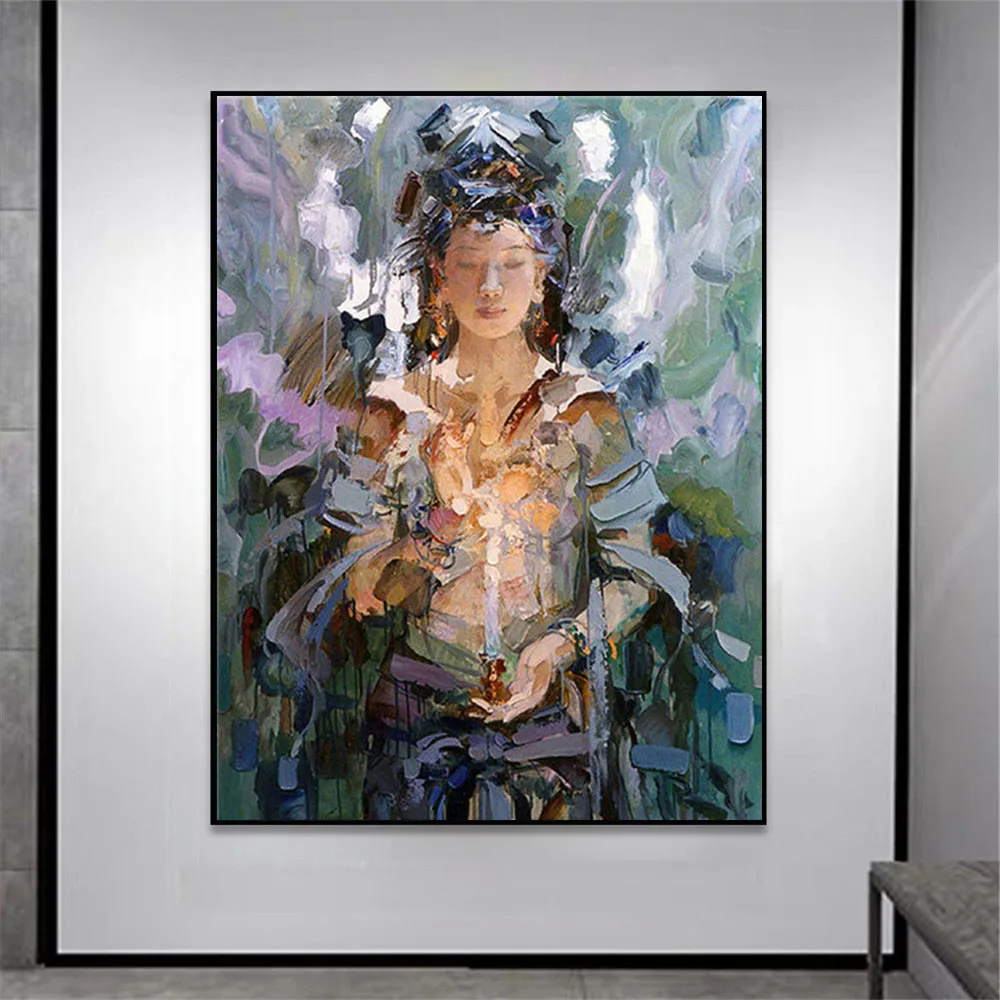 

100% Hand-painted oil painting mysterious oriental art Thousand-hand Guanyin mural canvas picture for home living room decor art