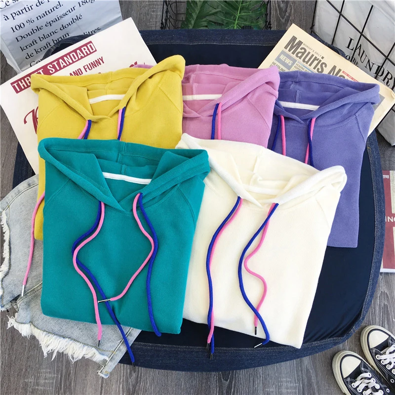 Autumn new Korea ulzzang Harajuku vintage BF simple hooded sweatshirt women ins fashion loose hooded casual female sweatshirt